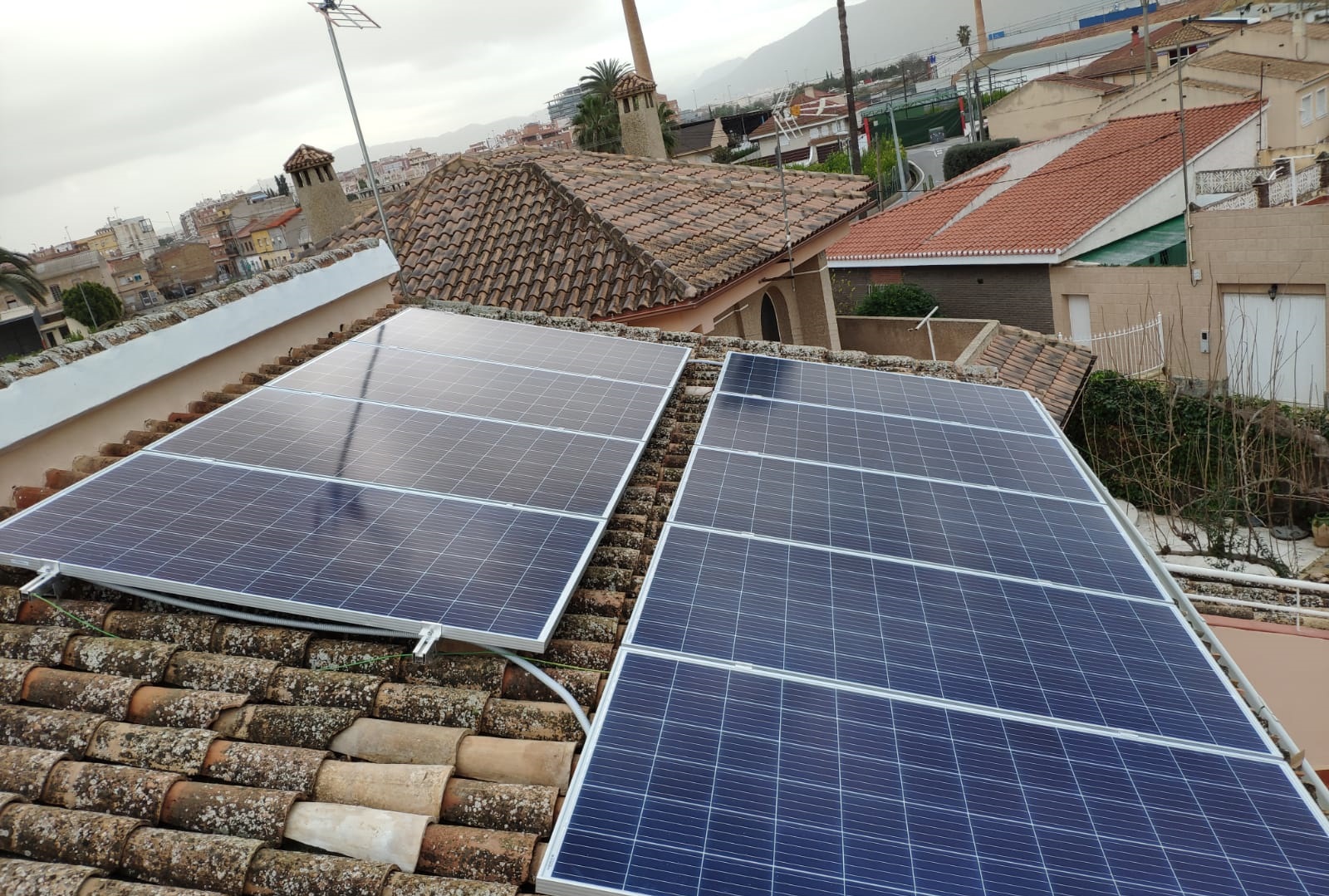 Rooftop solar panel installation close-up